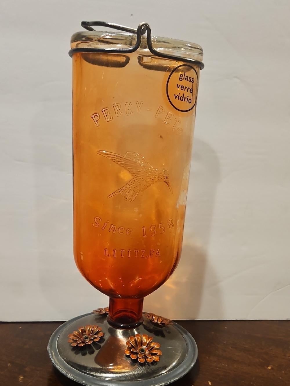 Amber Glass Hummingbird Feeder